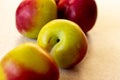 Fruit harvest. Fresh fruits. Apricot, peach, plums, nectarines on a wooden background. A lot of peaches, plums, apricots on the Royalty Free Stock Photo