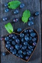 Fruit heart shape of blueberries from above