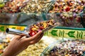 Fruit herbal tea and dried vegetables on market in Istanbul, Turkey Royalty Free Stock Photo