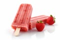 Fruit ice cream with strawberries on white background