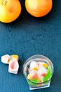 Fruit in ice cubes in water Royalty Free Stock Photo