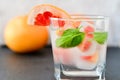 Fruit in ice cubes in water