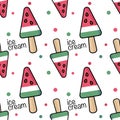 Fruit ice lolly, white background. Seamless pattern. Vector