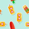 Fruit ice popsicle lollipop ice cream seamless pattern. Cute cartoon style hand drawn background texture tile