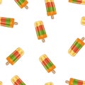 Fruit ice popsicle lollipop ice cream seamless pattern. Cute cartoon style hand drawn background texture tile