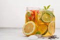 Fruit ice tea and ginger herbal ice tea with mint in a glass jar Royalty Free Stock Photo