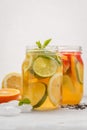 Fruit ice tea and ginger herbal ice tea with mint in a glass jar Royalty Free Stock Photo