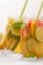 Fruit ice tea and ginger herbal ice tea with mint in a glass jar Royalty Free Stock Photo