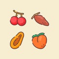 Fruit icon set collection Cherry papaya peach date white isolated background with color flat outline style