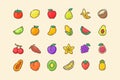 Fruit icon set collection package tropical organic fresh juicy healthy white isolated background with cartoon color flat Royalty Free Stock Photo