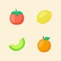 Fruit icon set collection tomato lemon melon orange white isolated background with color flat outline style