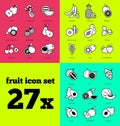 Fruit icon set. Raw food.