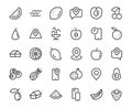 Fruit Icon Set, Vector lines, Contains icons such as apple, banana, cherry, lemon, watermelon, Avocado Editable stroke Royalty Free Stock Photo