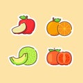 Fruit icons set collection apple orange melon tomato natural healthy fresh food with color flat cartoon outline style Royalty Free Stock Photo