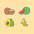 Fruit icons set collection banana avocado coconut water melon natural healthy fresh food with color flat cartoon outline Royalty Free Stock Photo