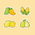 Fruit icons set collection mango lemon corn pear natural healthy fresh food with color flat cartoon outline style Royalty Free Stock Photo