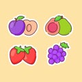 Fruit icons set collection plum guava strawberry grape natural healthy fresh food with color flat cartoon outline style Royalty Free Stock Photo