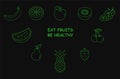 Fruit icons set  thin line style  flat design  green on the black background Royalty Free Stock Photo