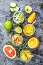 Fruit infused detox water in glass jars and ingredients Royalty Free Stock Photo