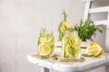 Fruit Infused Detox Water with lemon, cucumber and rosemary Royalty Free Stock Photo