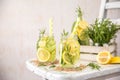 Fruit Infused Detox Water with lemon, cucumber and rosemary Royalty Free Stock Photo