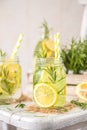 Fruit Infused Detox Water with lemon, cucumber and rosemary Royalty Free Stock Photo