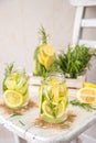 Fruit Infused Detox Water with lemon, cucumber and rosemary Royalty Free Stock Photo