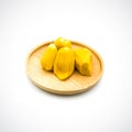 Fruit jackfruit in a wooden plate Isolated on the white background Royalty Free Stock Photo