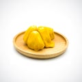 Fruit jackfruit in a wooden plate Isolated on the white background Royalty Free Stock Photo
