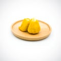 Fruit jackfruit in a wooden plate Isolated on the white background Royalty Free Stock Photo
