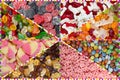 Fruit jellies and gelatin bears, many kinds of jellies, shop with gelatin candy, Colorful gummy and jelly candies for background u Royalty Free Stock Photo