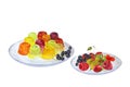 Fruit marmalade, with currant berries, raspberries, cherries, gooseberries, watercolor, isolated