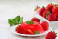 Fruit jelly with fresh strawberry Royalty Free Stock Photo