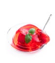 Fruit jelly with fresh strawberry isolated on white Royalty Free Stock Photo