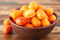 Fruit Jocote (Red Mombin, Purple Mombin, Hog Plum, Ciruela Huesito, Sineguela, Siriguela) in brown bowl Royalty Free Stock Photo