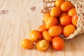 Fruit Jocote (Red Mombin, Purple Mombin, Hog Plum, Ciruela Huesito, Sineguela, Siriguela) on wooden table with copy space Royalty Free Stock Photo