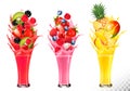 Set of fruit in juice splashes. Vector