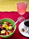 Fruit , Juice, Vitamins and a Cup of Coffee Royalty Free Stock Photo