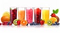 Fruit juices assortment isolated on white background. Generative AI Royalty Free Stock Photo