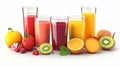 Fruit juices assortment isolated on white background. Generative AI Royalty Free Stock Photo