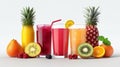 Fruit juices assortment isolated on white background. Generative AI Royalty Free Stock Photo