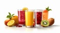 Fruit juices assortment isolated on white background. Generative AI Royalty Free Stock Photo