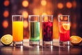 Fruit juices in glasses with lime and orange. Well-being, balanced diet nutrient-rich and vitamins. Generative AI