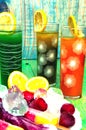 Fruit juices and ice cream concept on abstract background Royalty Free Stock Photo