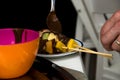 Fruit kabobs with chocolate sauce Royalty Free Stock Photo