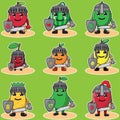 Vector graphic cartoon character of fruit knight set.