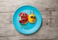 Fruit ladybird made on plate