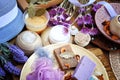 Fruit and lavender handmade artisan soap, natural cosmetics Royalty Free Stock Photo