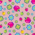 Fruit with leaves cartoon pattern seamless graphic vector illustration Royalty Free Stock Photo