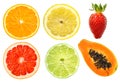 Fruit lemon orange lime papaya strawberry isolated transparent background PNG